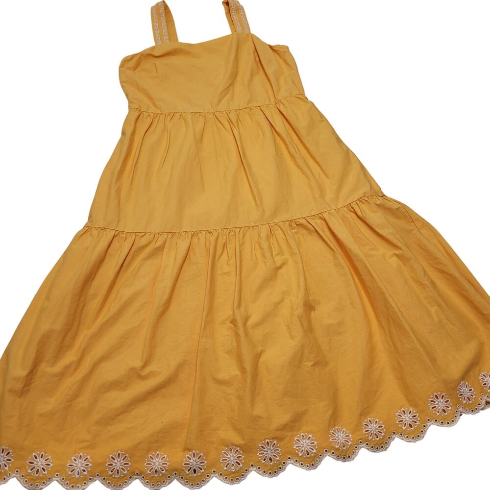 J. Crew Factory tiered scalloped embroidered midi dress gold yellow cotton